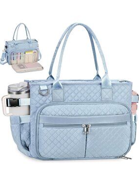 Stylish Teacher Tote Bag with Laptop Compartment, Large Cup Holder, Zip Closure